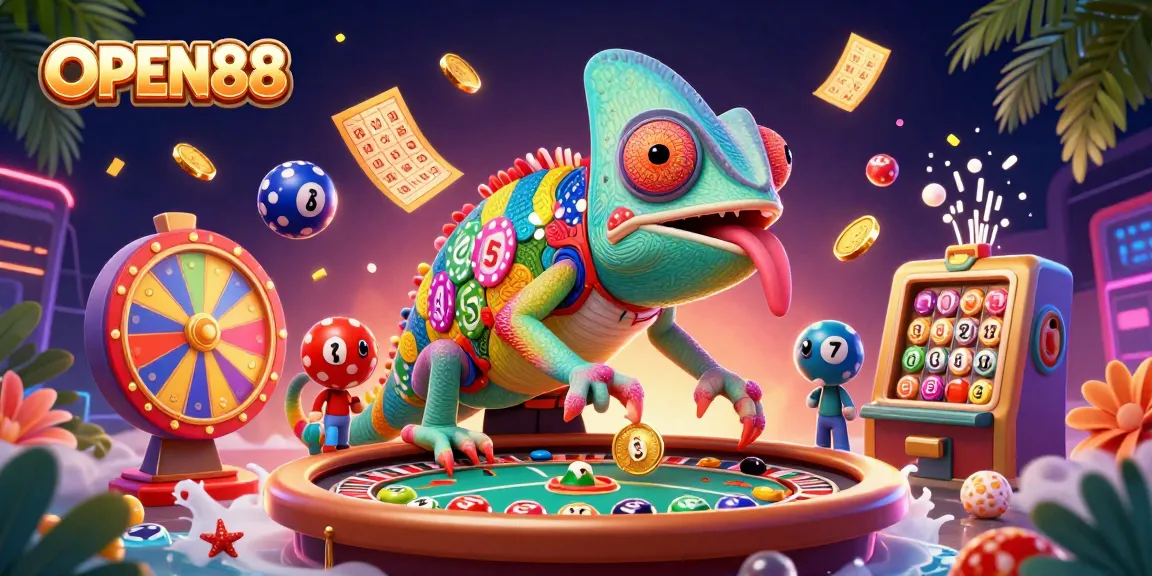 Engage with OPEN88's dynamic gaming world filled with vibrant lottery balls and golden rewards.