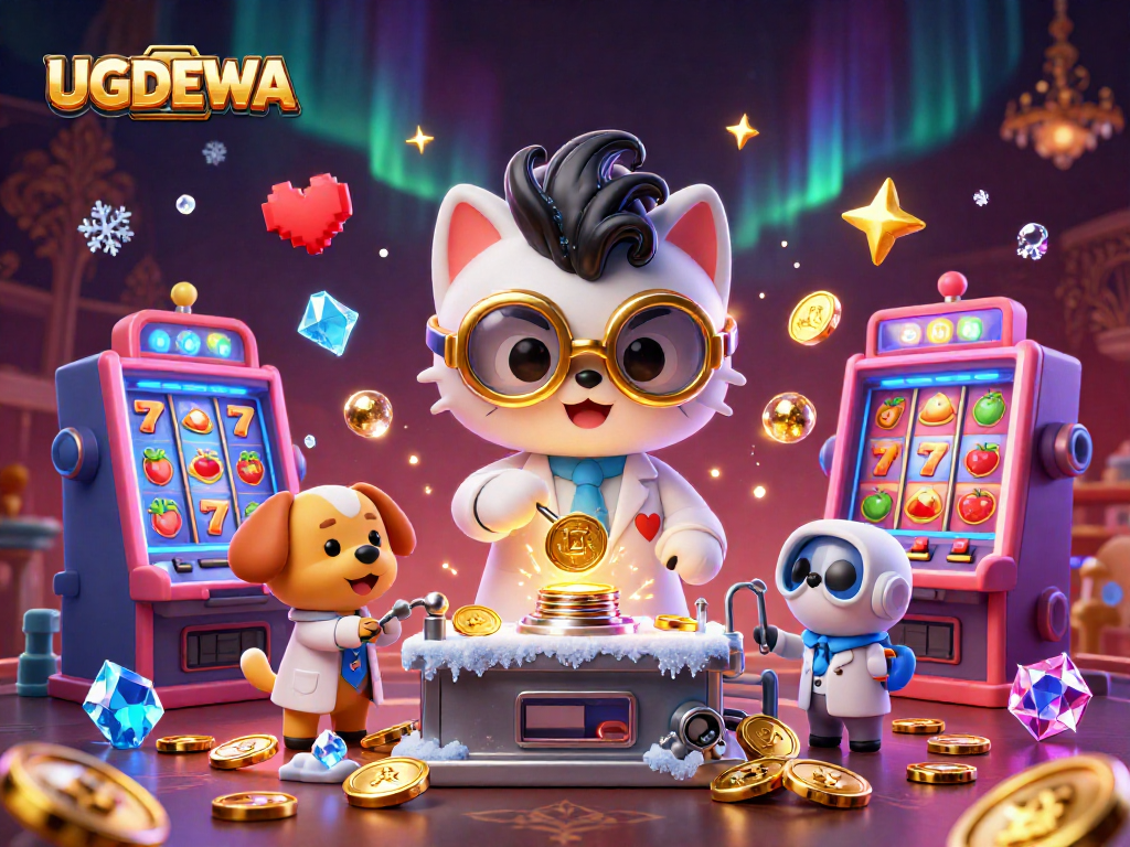 Experience the excitement of UGDEWA slots with dynamic characters and vibrant casino elements.