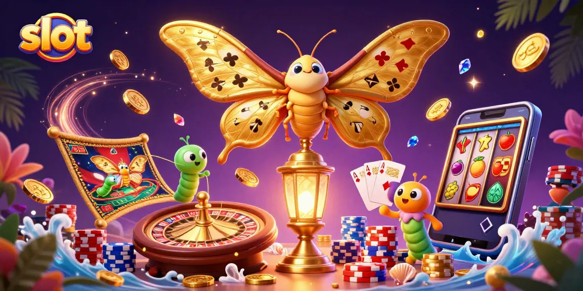 Engage in slot games with vibrant characters and golden treasures in this detailed casino scene.
