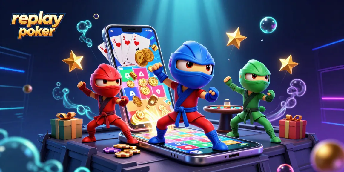 Engage in replay poker with ninja chameleons in a vibrant 3D casino illustration