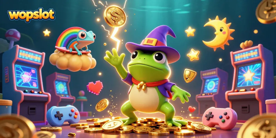 Experience thrilling wins on wopslot with a vibrant 3D gaming illustration featuring magical characters and casino elements.