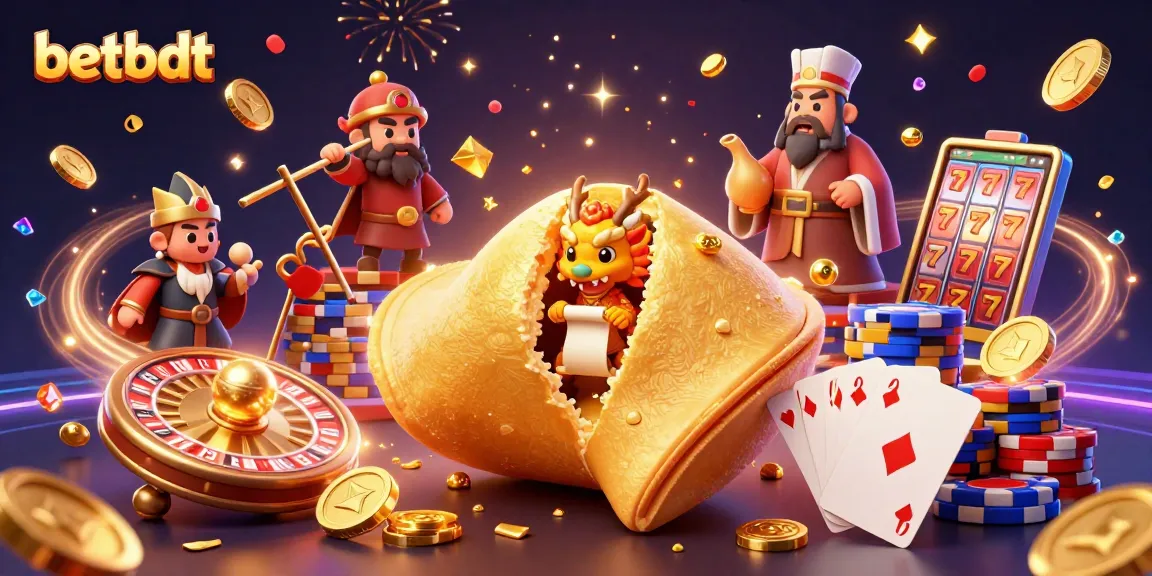 Win big at betbdt with the enchanting fortune cookie and dragon, surrounded by dazzling casino elements.