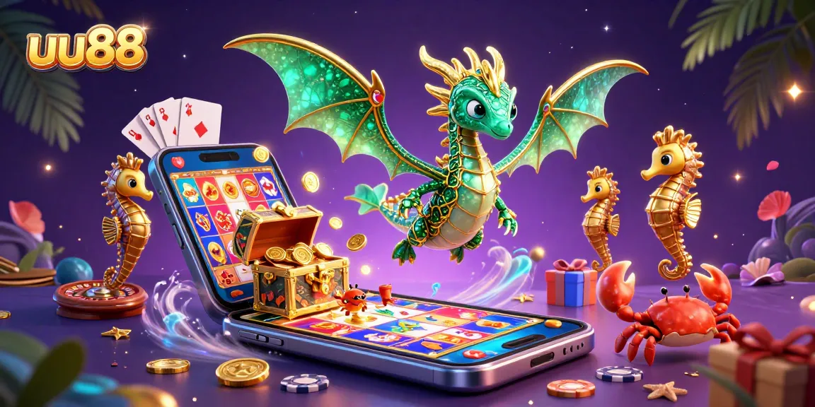 Experience thrilling gameplay at uu88 with an emerald sea dragon among stunning casino elements.