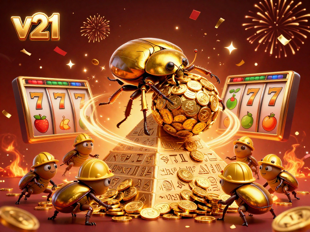Menangkan jackpot dengan v21 dan simbol slot yang menarik dalam gambar 3D yang meriah.