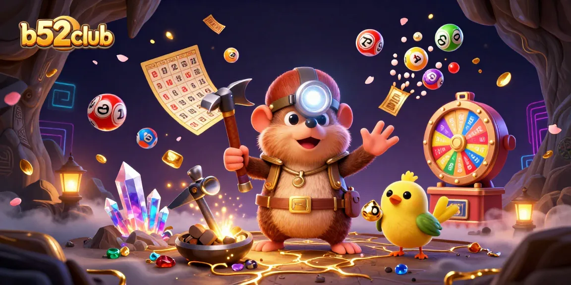 Experience exciting gameplay at b52club with a cartoon mole mining treasures and colorful lottery elements.