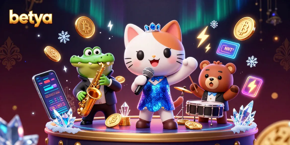 Engage with betya and explore vibrant casino elements featuring a jazz-singer cat and friends.