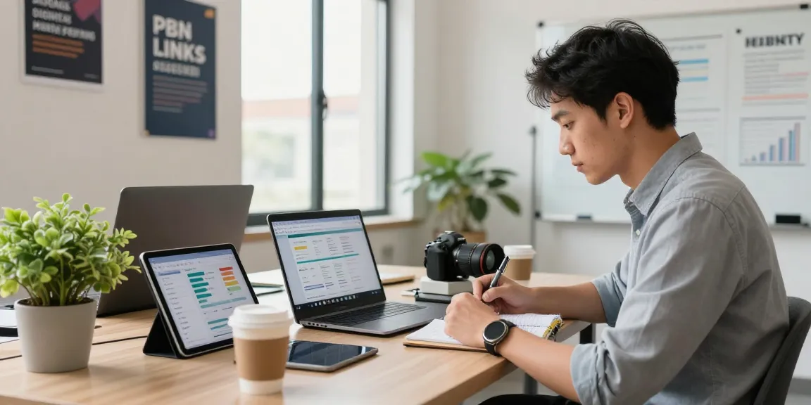 Marketing expert analyzing PBN Links strategy in a modern office.