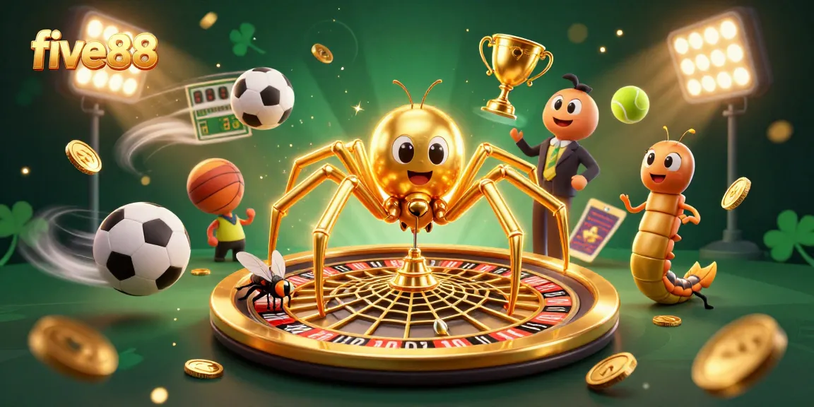 Experience the thrill of betting at five88 with a dynamic 3D casino scene featuring engaging characters and vibrant sports elements.