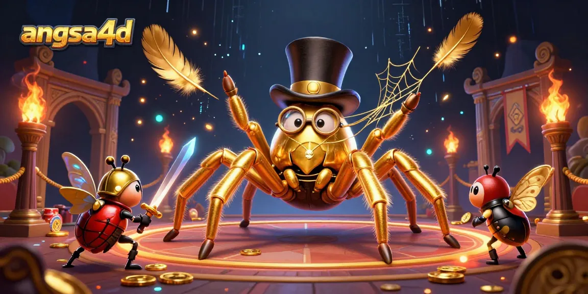 Engage in thrilling gameplay with angsa4d's unique golden tarantula and beetle knight in this exciting casino scene.