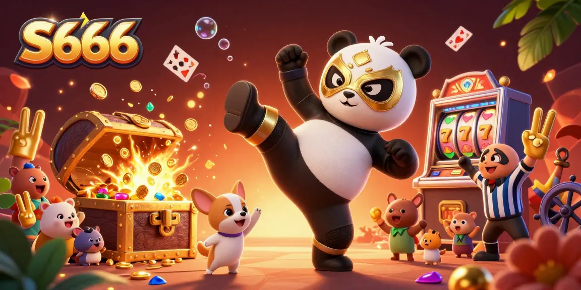 S666 players experience vibrant action in a 3D casino illustration featuring energetic characters and lively gaming elements.