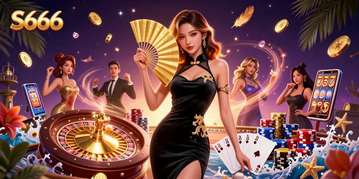 S666 captivatingly showcases gambling elements with a stunning Asian woman at the center