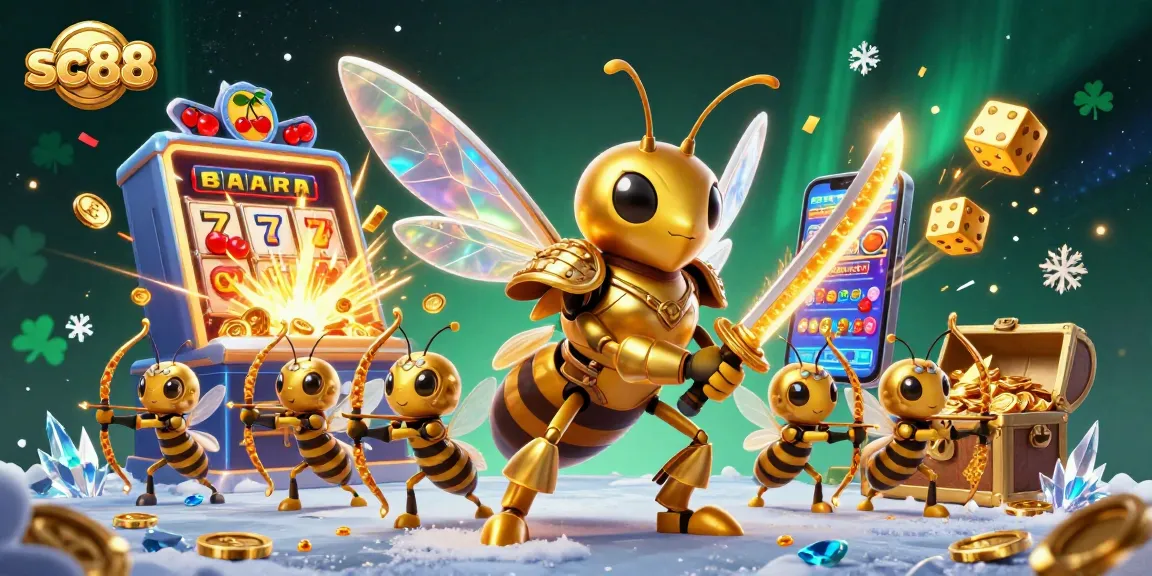 Experience thrilling gameplay at SC88, featuring vibrant 3D illustrations of samurai hornet and joyful casino elements.