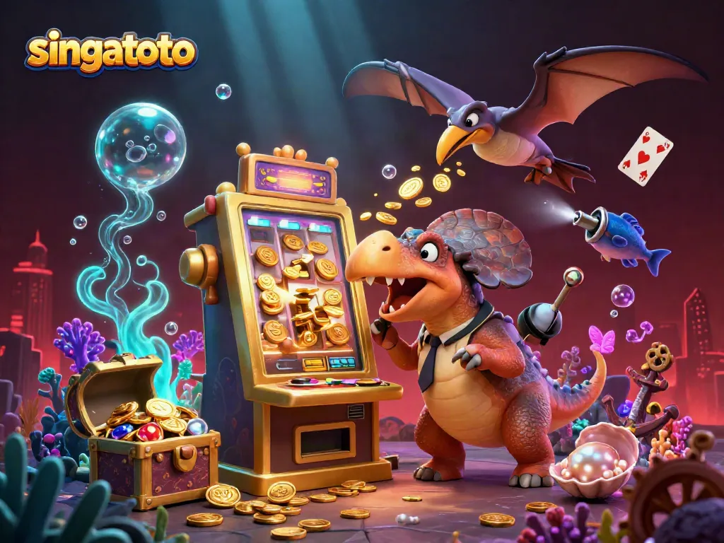 Experience the excitement at singatoto with a pachycephalosaurus jackpot scene featuring vibrant coins and engaging characters.