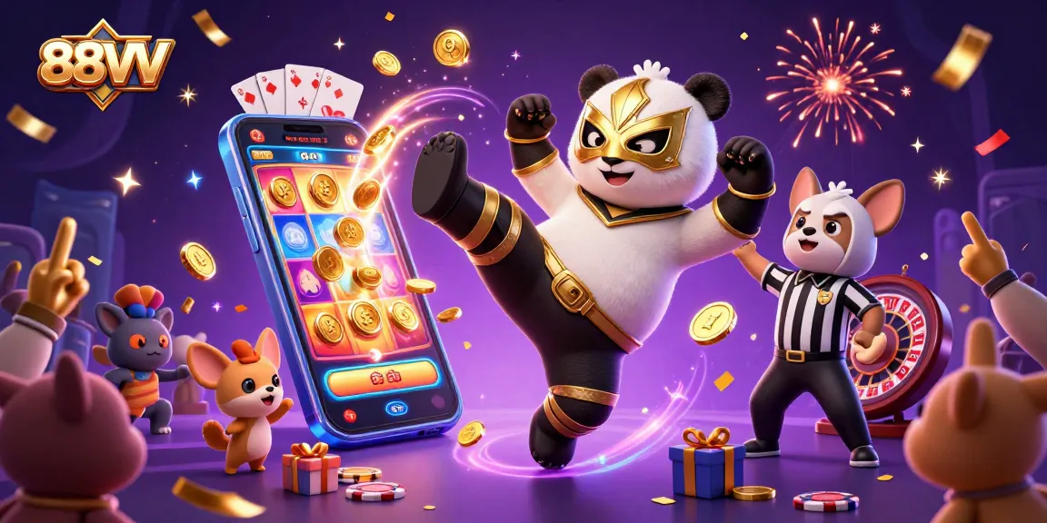 88VV delivers high-energy gaming excitement with a lively scene full of action-packed characters and visuals.