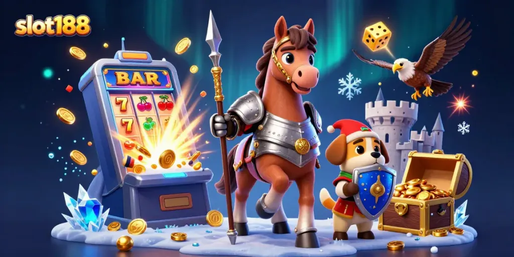 Slot188 bawa keseruan jackpot dengan karakter ksatria dan mesin slot berkilau