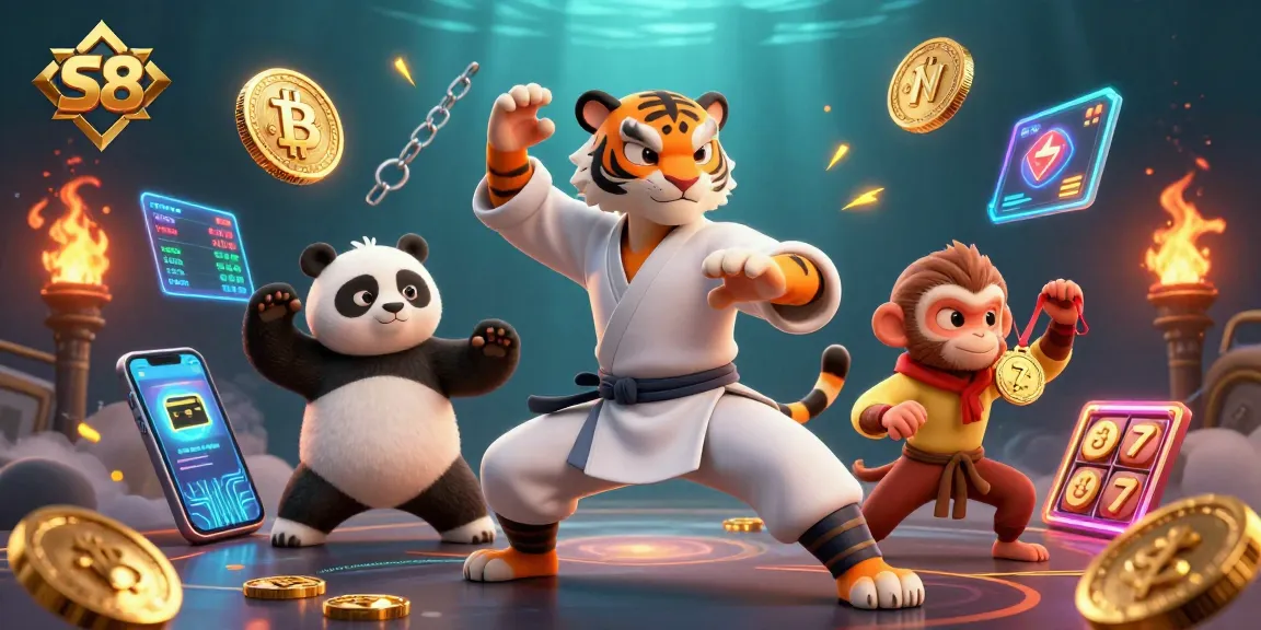 S8 offers thrilling casino experiences as a kung fu tiger showcases skills in a vibrant gaming scene