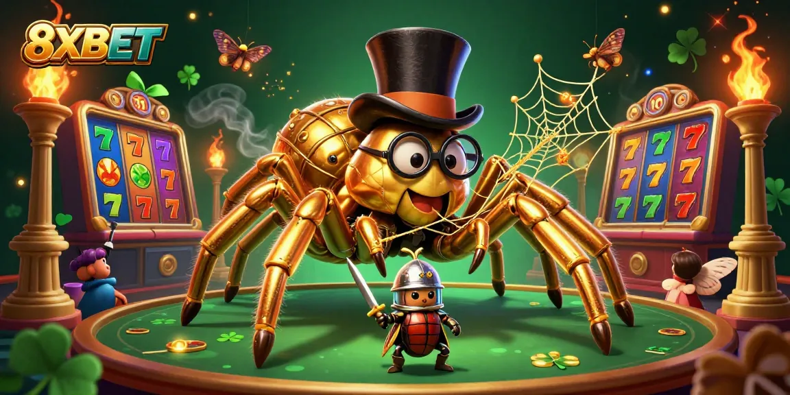 Spin the gold reels at 8XBET, with a captivating golden tarantula and adventurous beetle knight.