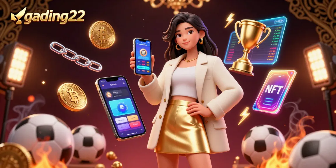 Engage with gading22's 3D sports betting scene showcasing vibrant symbols, coins, and a luxurious atmosphere.