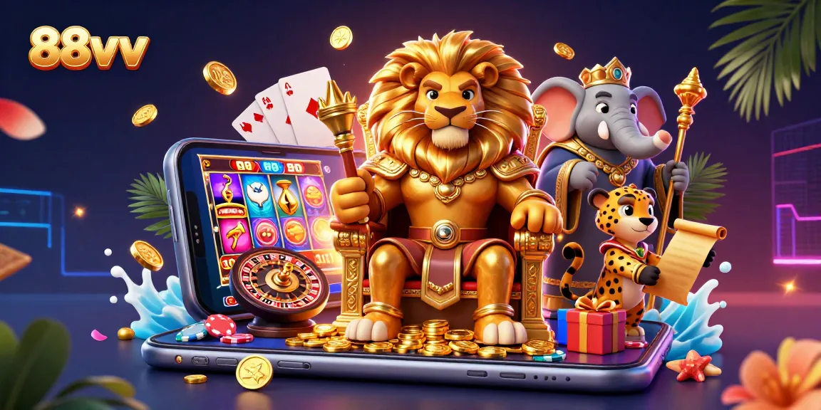 Experience exhilarating wins at 88vv online casino, featuring spinning slot games and festive decor.
