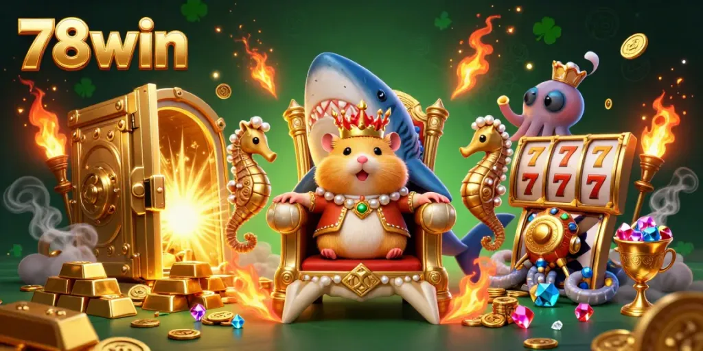 Experience thrilling gameplay with a fierce hamster king at 78win's vibrant casino scene, featuring unique treasure elements.