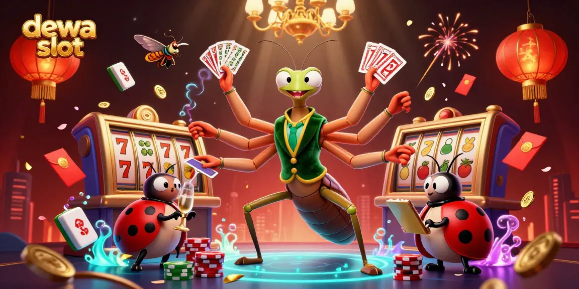 Engage with dewa slot action featuring colorful slot reels, card sharp characters, and festive decorations.