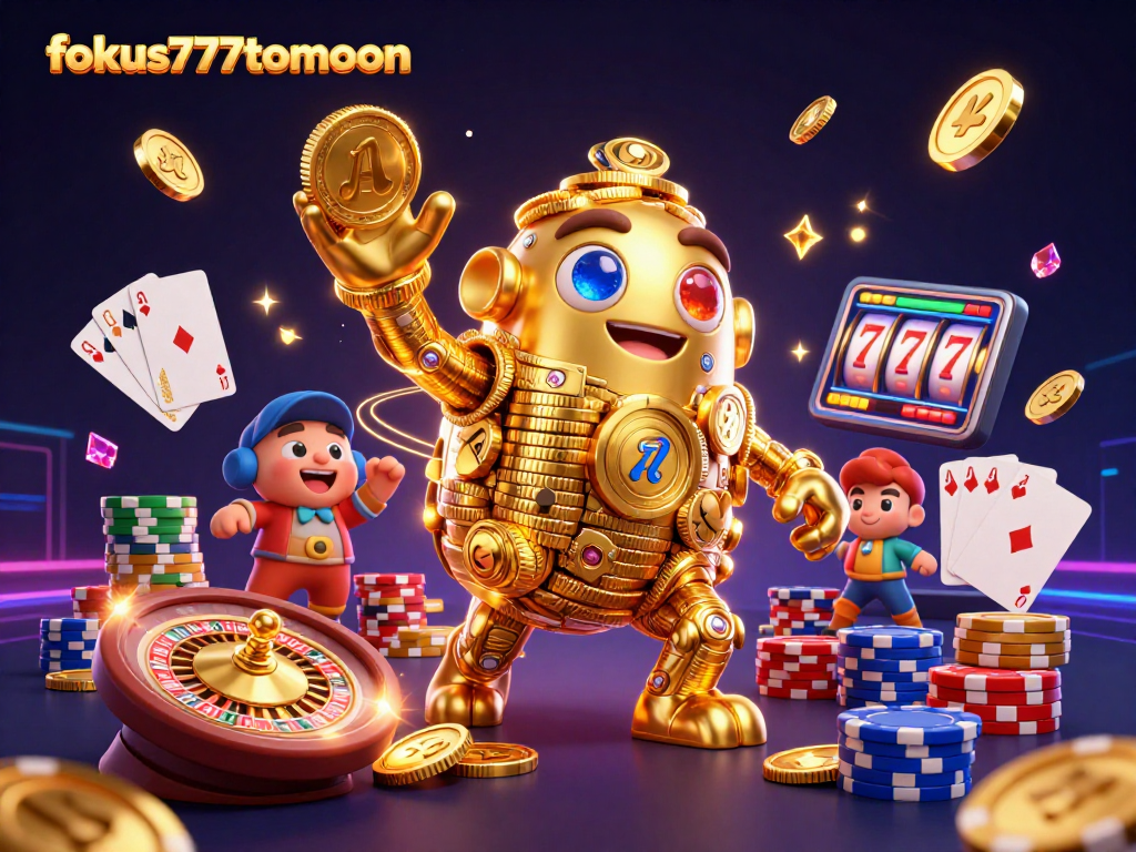 Engage with exciting wins at fokus777tomoon featuring a golden golem and vibrant casino elements.