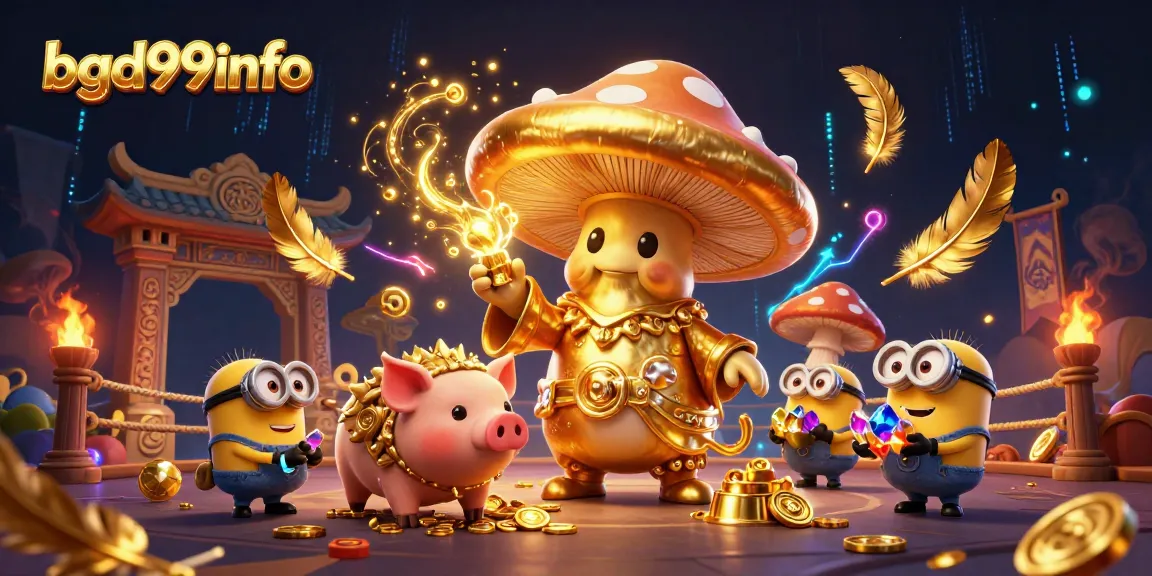 Engage with bgd99info's vibrant 3D casino world featuring a golden wizard and treasure-hunting characters.