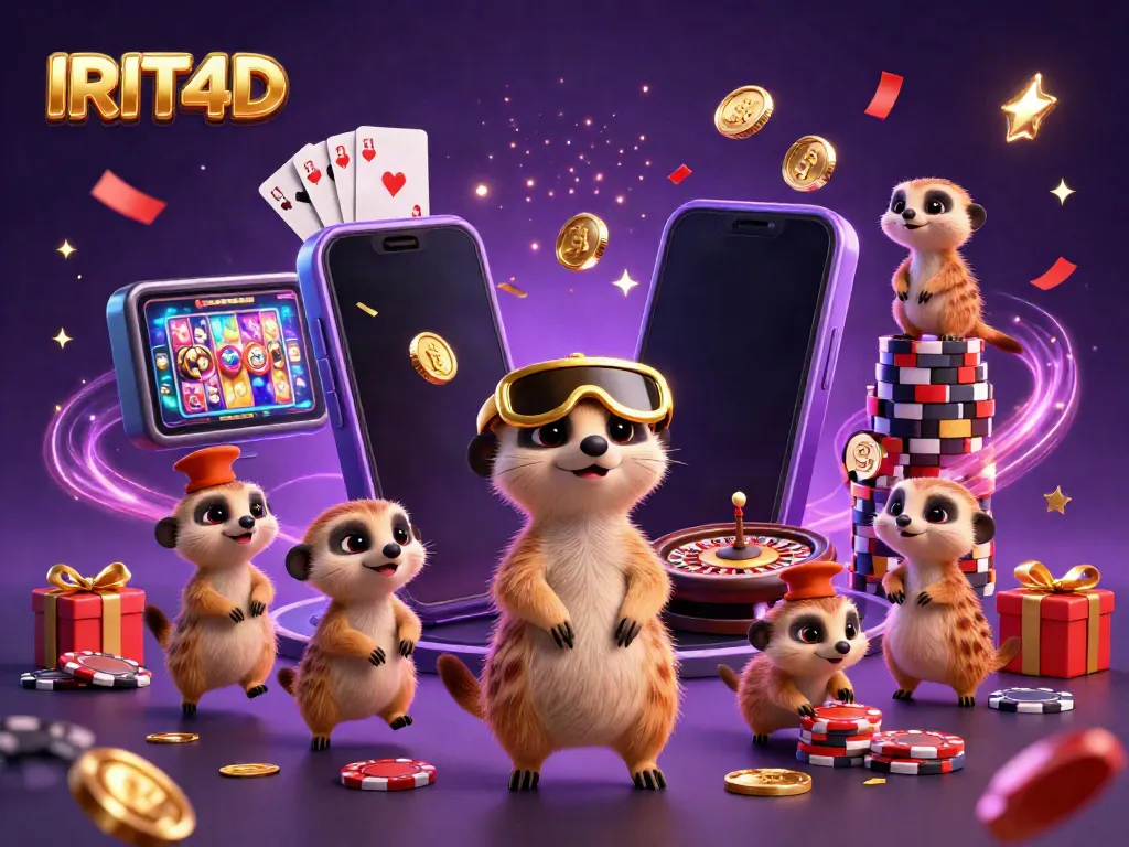 Experience the vibrant IRIT4D casino world with meerkats running thrilling games in a colorful illustration.