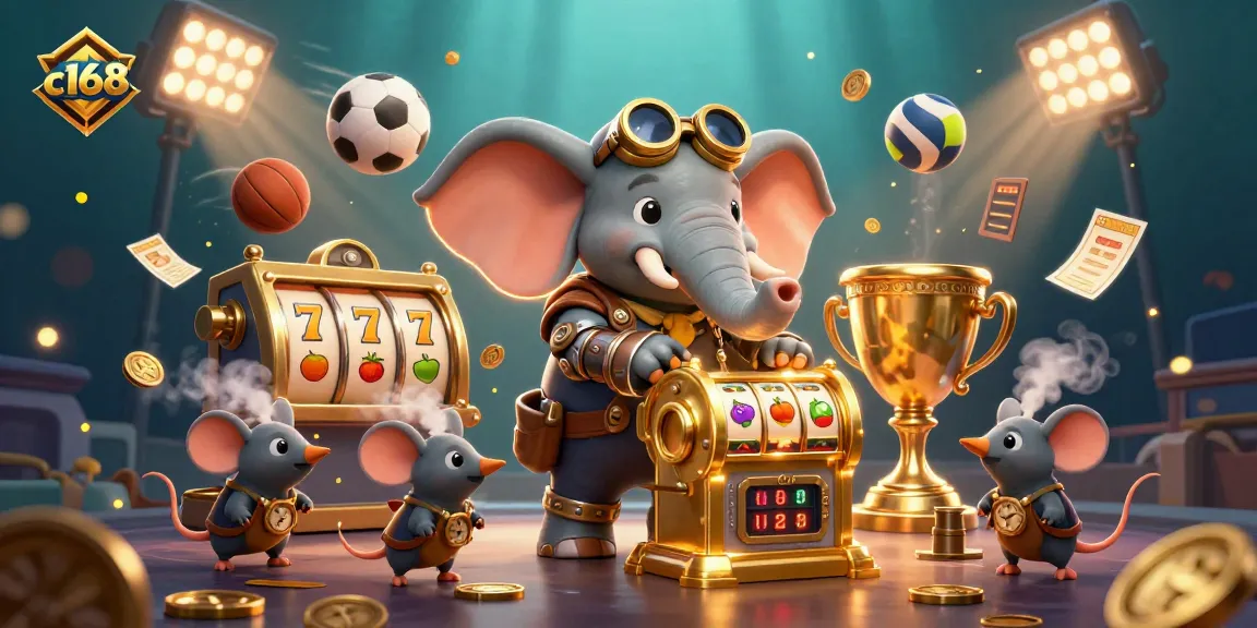 Experience thrilling gameplay with c168's vibrant casino scene featuring a steampunk-style elephant engineer.