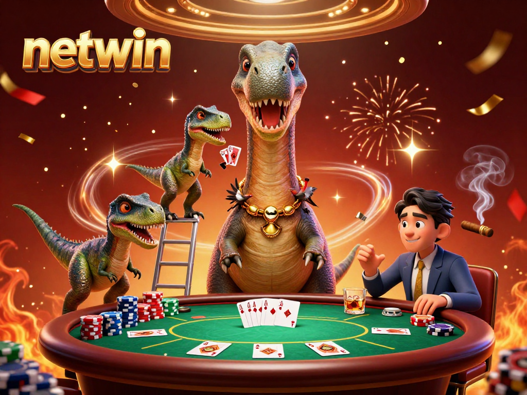 Experience the excitement with netwin's vibrant casino scene featuring unique characters and a dynamic poker game.