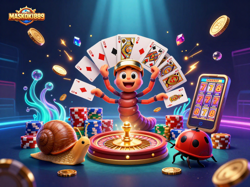 Experience exciting gameplay with MASKOKI889, featuring a vibrant casino scene packed with fun elements.