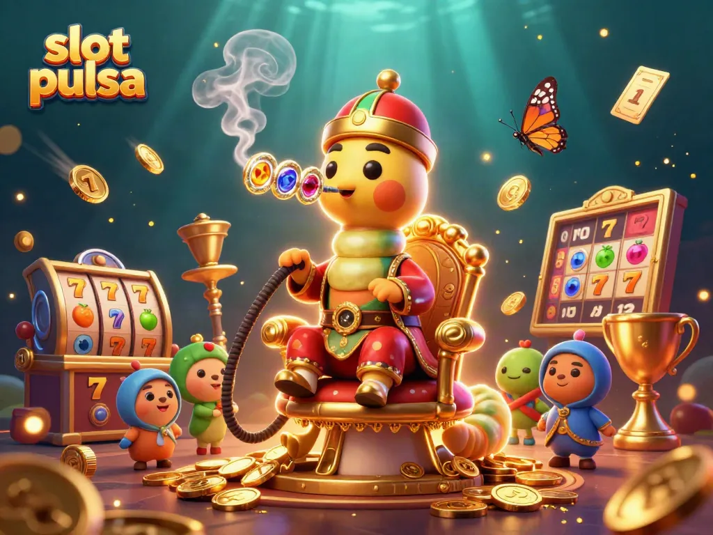 Experience the excitement of slot pulsa with a vibrant casino-themed illustration featuring dynamic symbols and characters.
