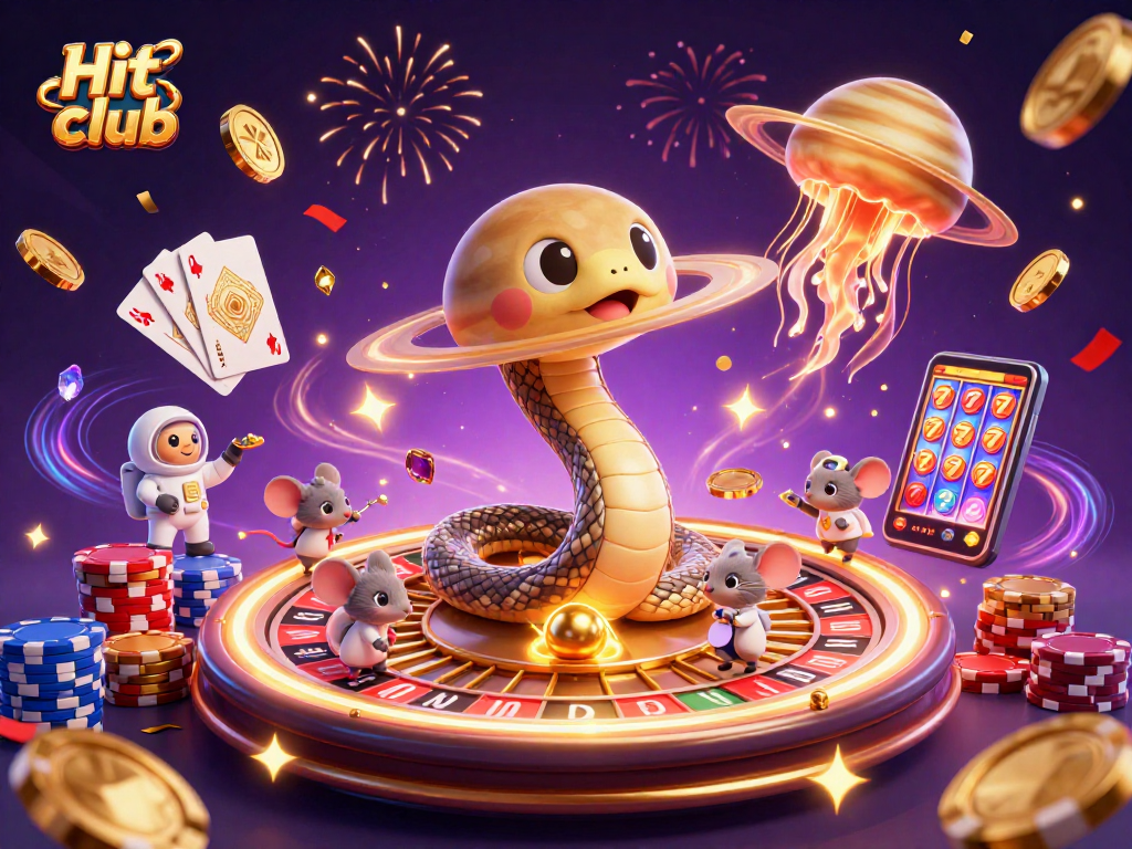 Experience the thrill of betting at Hit club with a vibrant cosmic casino scene filled with action.