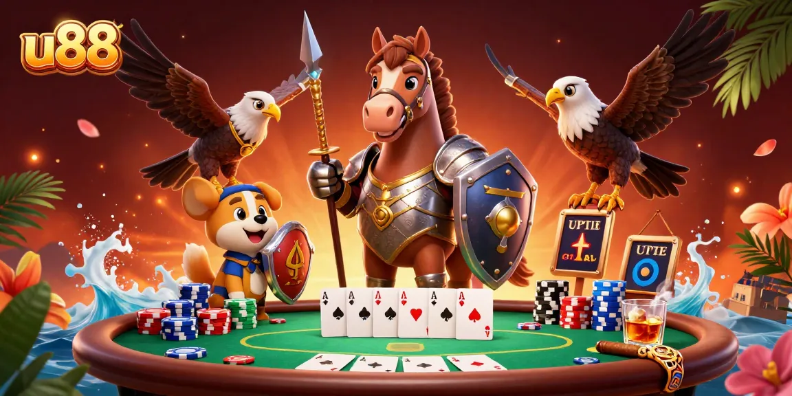 Engage with u88's immersive poker action featuring knights and vibrant casino elements.