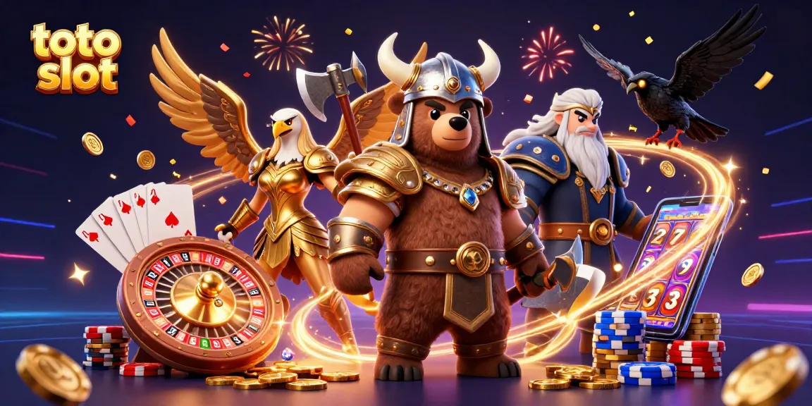 Spin the reels and win big on toto slot with a vibrant casino scene featuring dynamic characters and game elements.