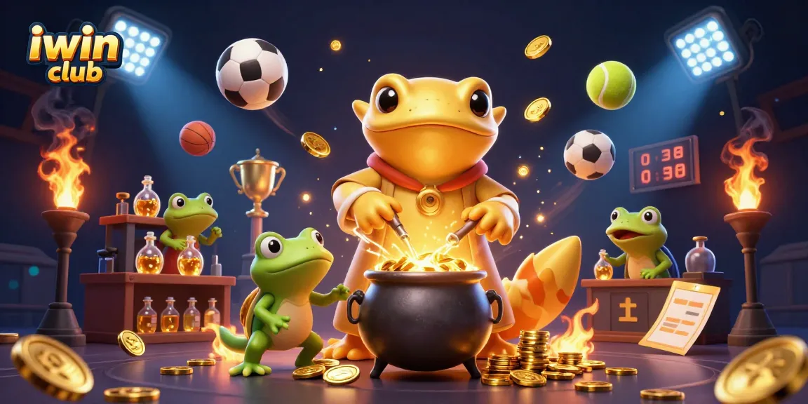 Experience thrilling gameplay at iwin club with a vibrant 3D illustration of casino elements and gold.