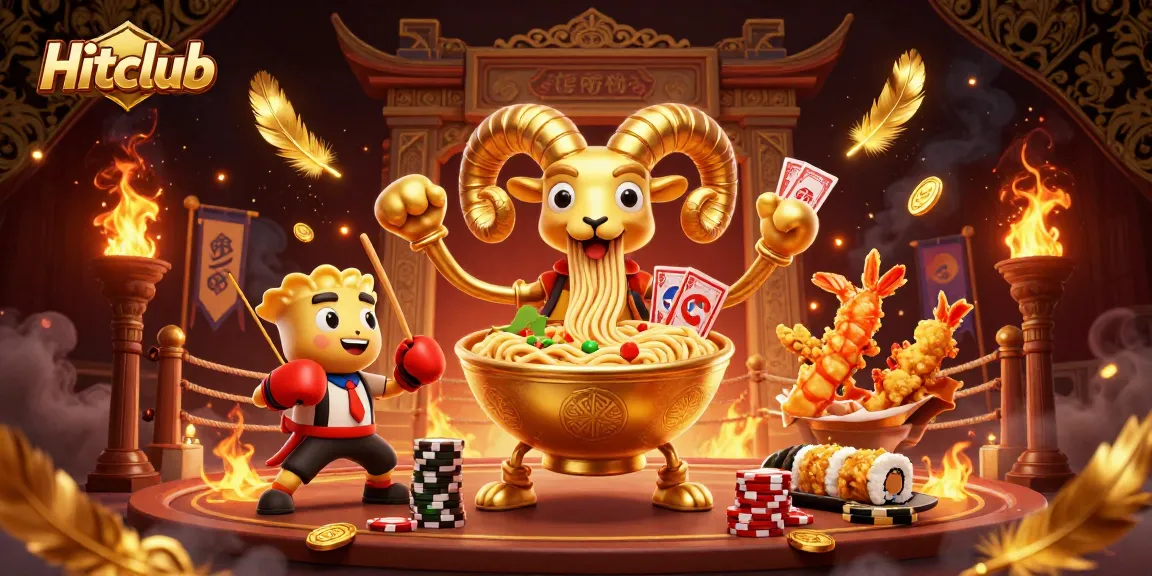 Engage in thrilling action at Hitclub with a lively casino scene featuring animated characters and gold elements.