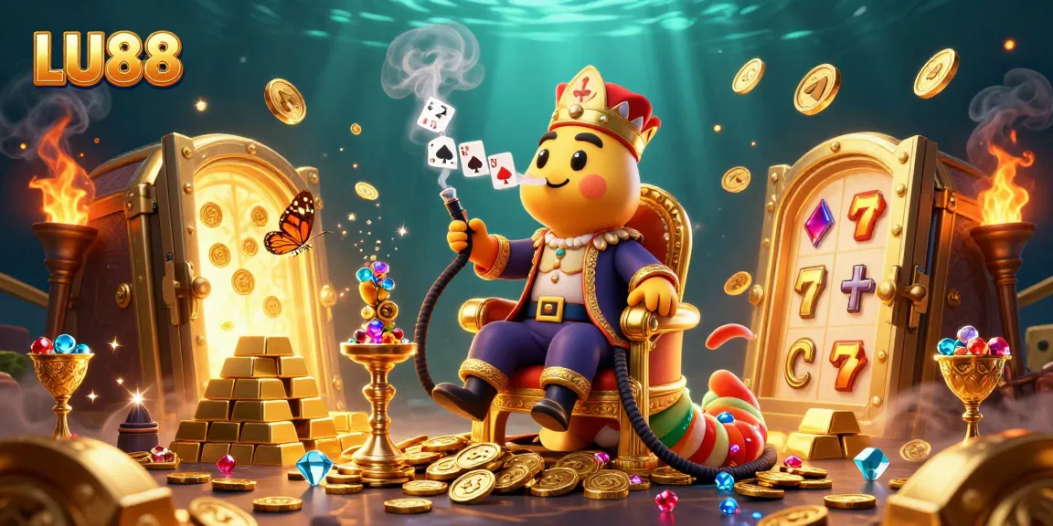 Engage with LU88's vibrant casino experience through a rich 3D illustration featuring dynamic slot elements.