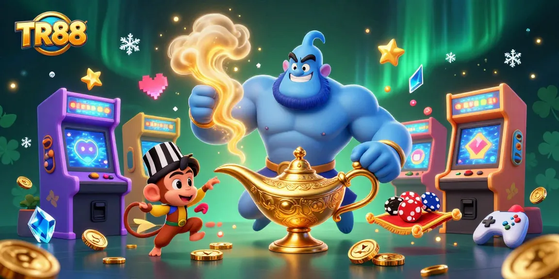 Experience the thrill of TR88 casino action with a magical genie and vibrant game elements.