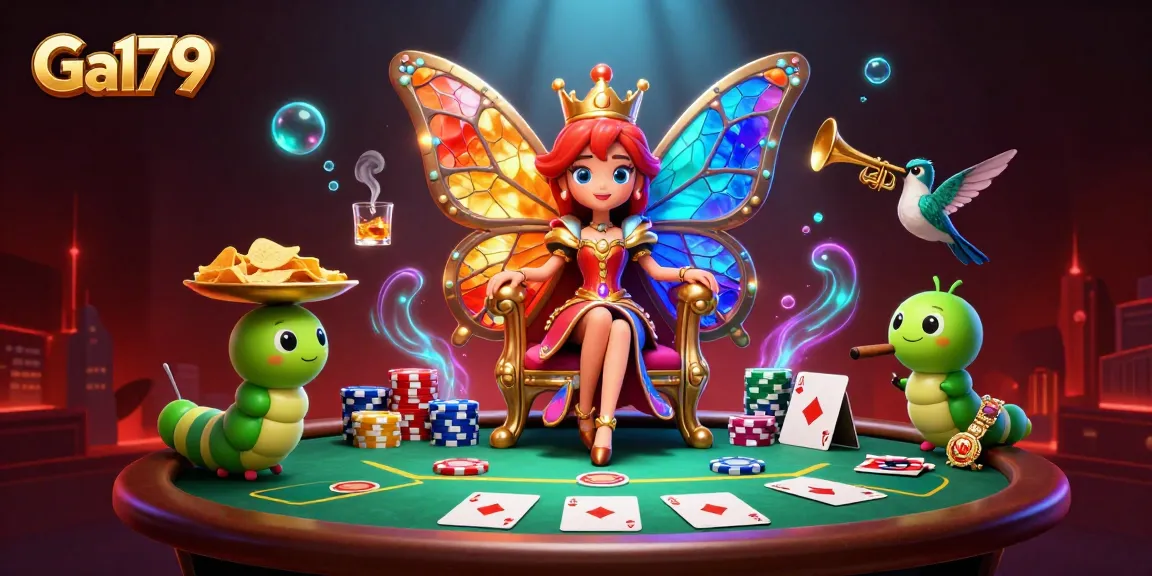 Ga179 showcases the enchanting butterfly queen presiding over a vibrant poker scene full of energy.