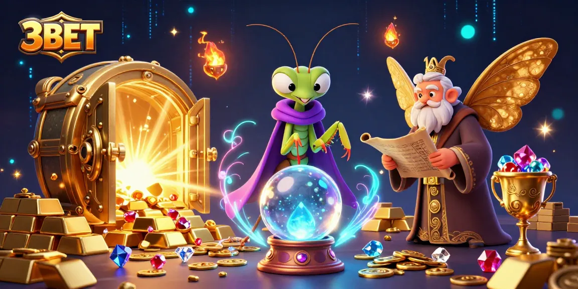 Engage with 3BET's casino magic surrounded by gold and gems in this vibrant illustration.