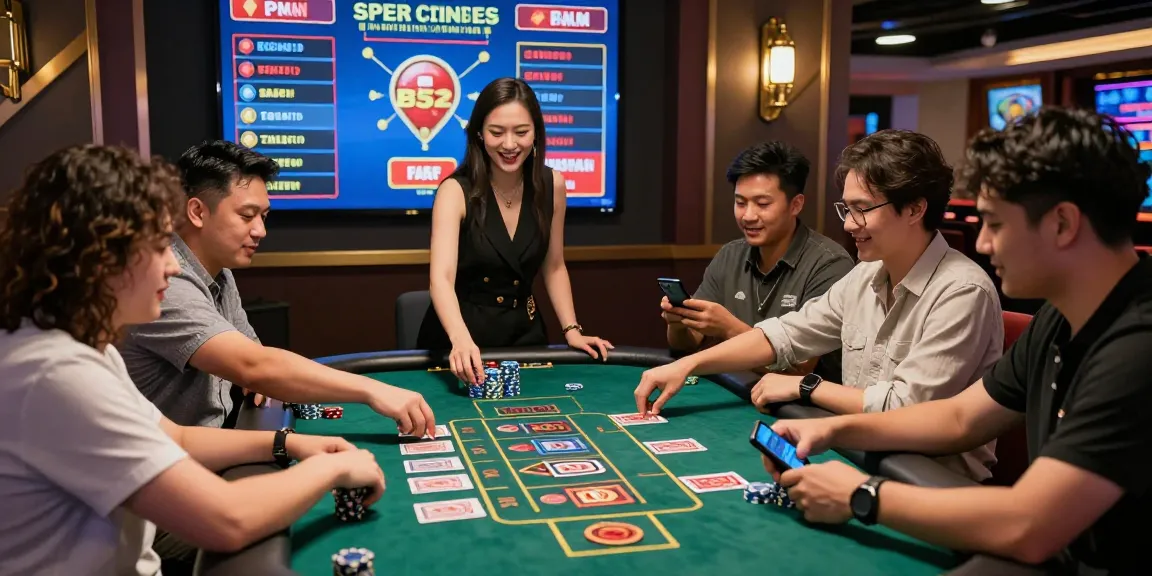 B52 CLUB live casino scene with players placing bets at a blackjack table, showcasing gaming excitement.