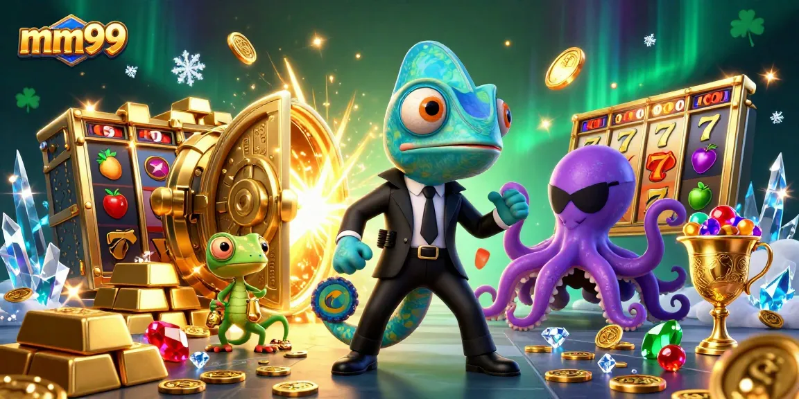 Experience the exciting mm99 world of gambling with vibrant characters and classic casino elements in this dynamic illustration.