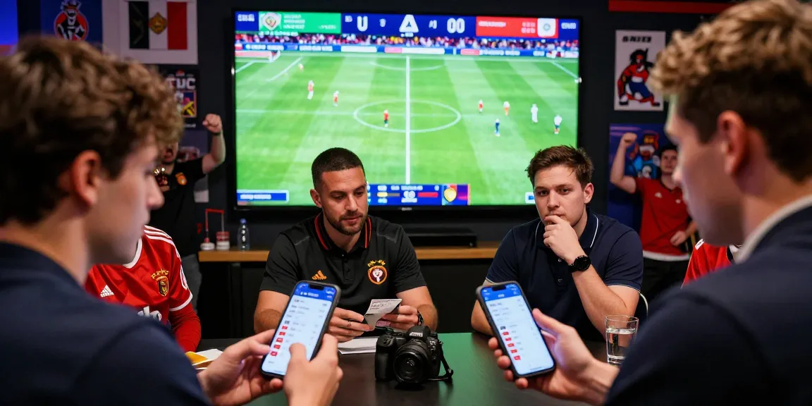 Taruhan Mix Parlay Bola88 scene showing bettors placing mix parlay wagers on live football matches with a lively atmosphere.