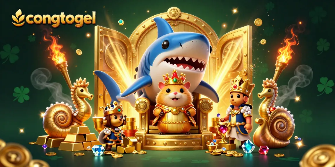 Bet on congtogel to win big with vibrant casino-themed 3D illustration filled with treasure.