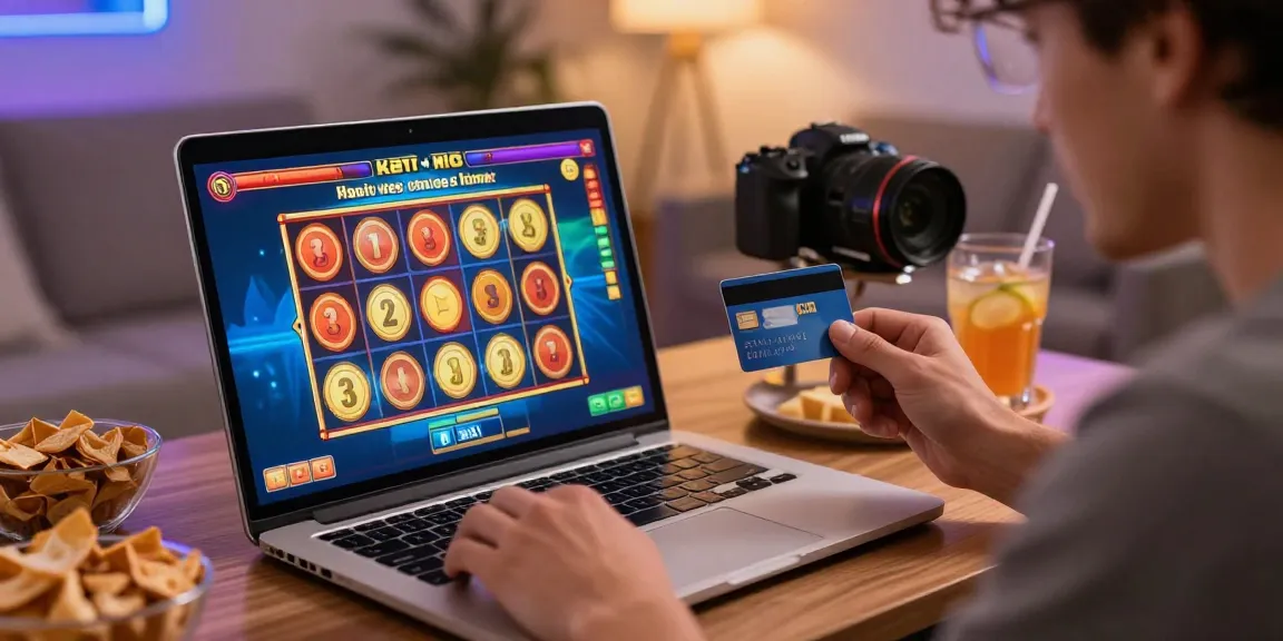 Player enjoying online gambling at home with credit card and laptop displayed at https://aisa.org.uk