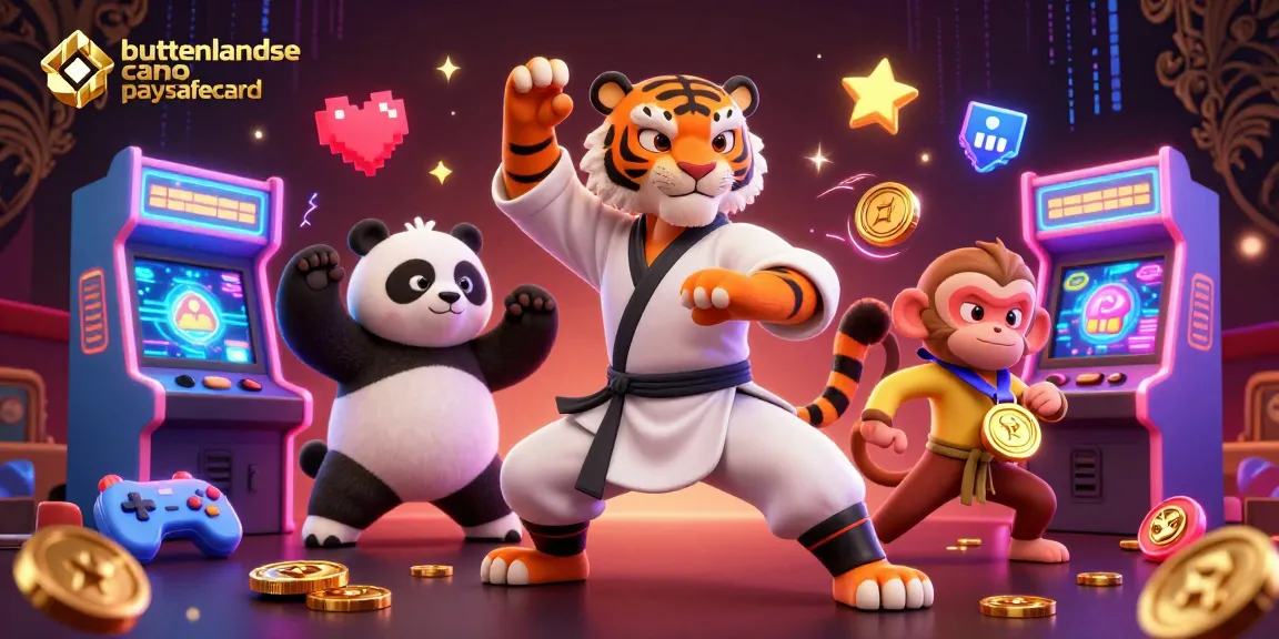 Memperkenalkan buitenlandse casino paysafecard dalam ilustrasi kasino dengan karakter lucu yang sedang bersaing.