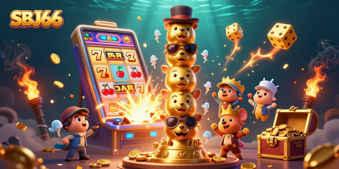 Engage with thrilling SBJ66 gambling action in a vibrant casino adventure illustration.