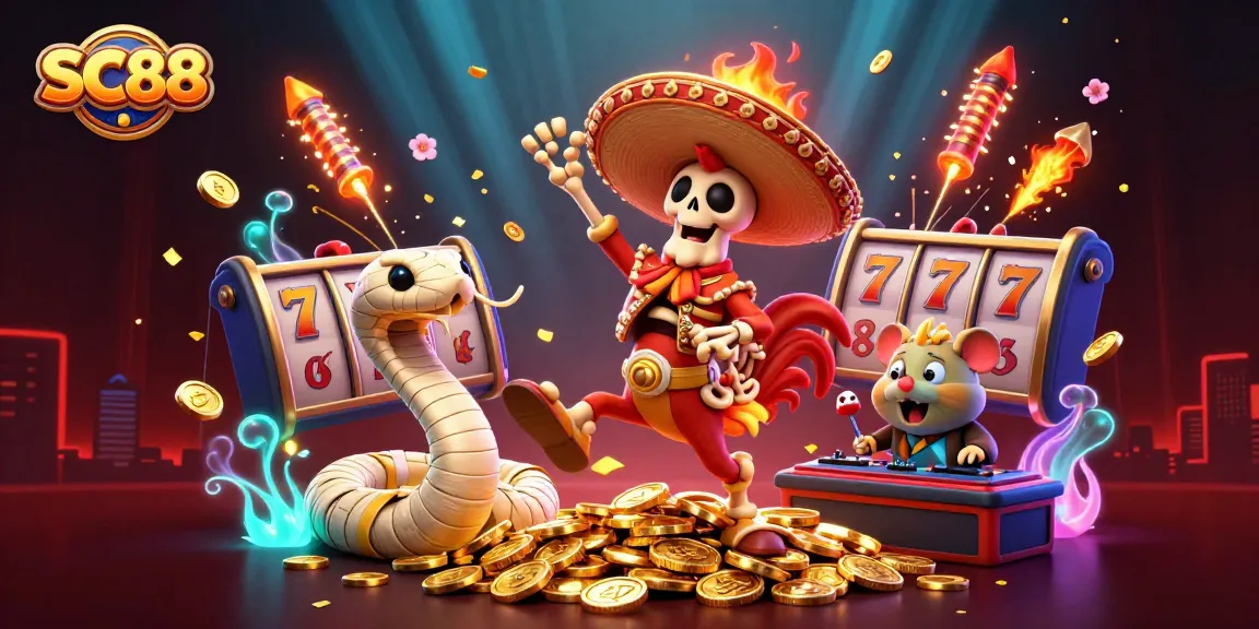 Experience thrilling wins at SC88 with lively characters celebrating on golden slots.
