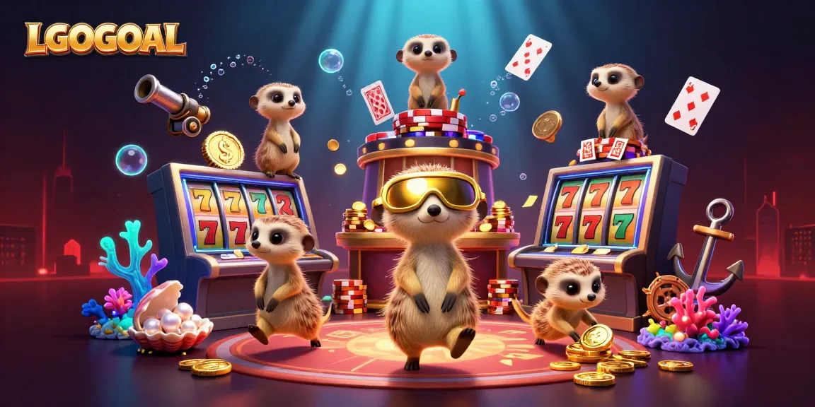 Experience a lively scene with meerkats managing an online casino at LGOGOAL, featuring dynamic game elements.